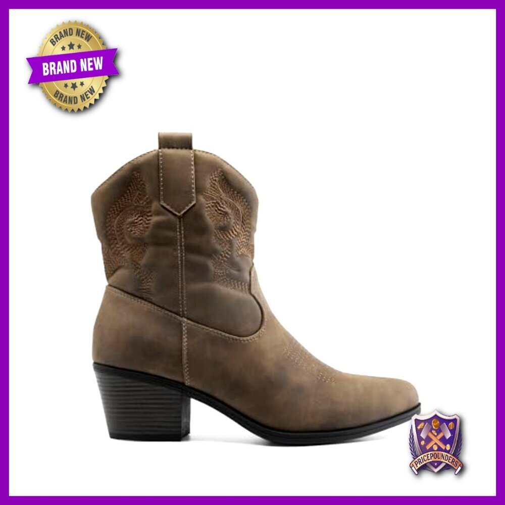 Western Cowgirl Ankle Boots Embroidered Chunky Heel Round Toe Fashion Booties - Picture 3 of 7
